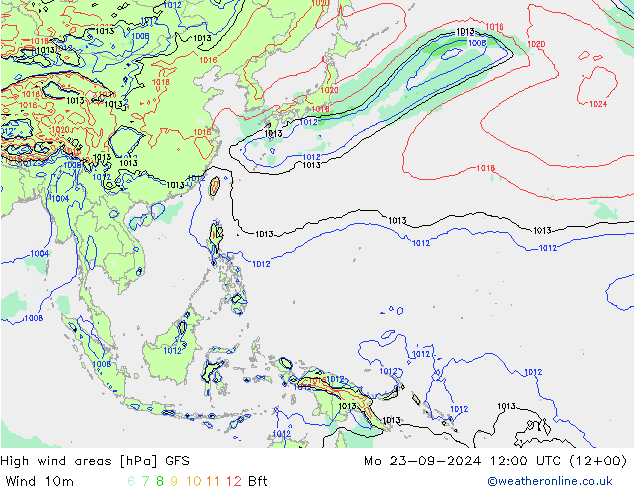 High wind areas GFS lun 23.09.2024 12 UTC