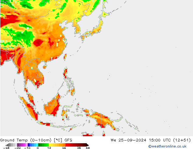 Temperatura del suelo (0-10cm) GFS mié 25.09.2024 15 UTC