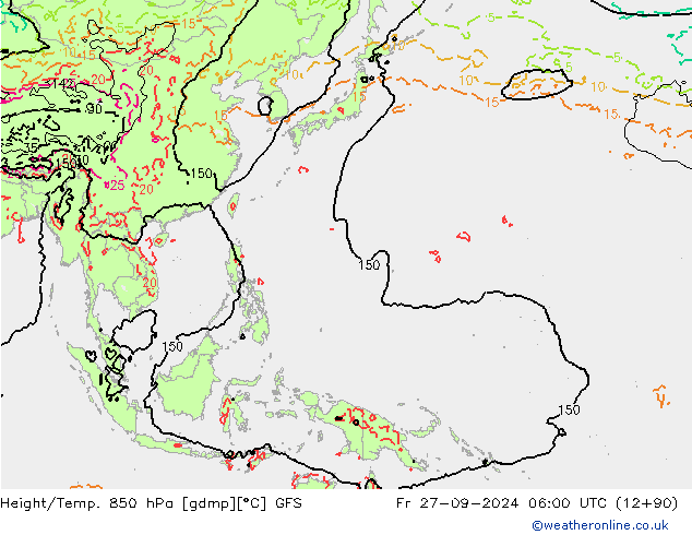 Z500/Rain (+SLP)/Z850 GFS vie 27.09.2024 06 UTC