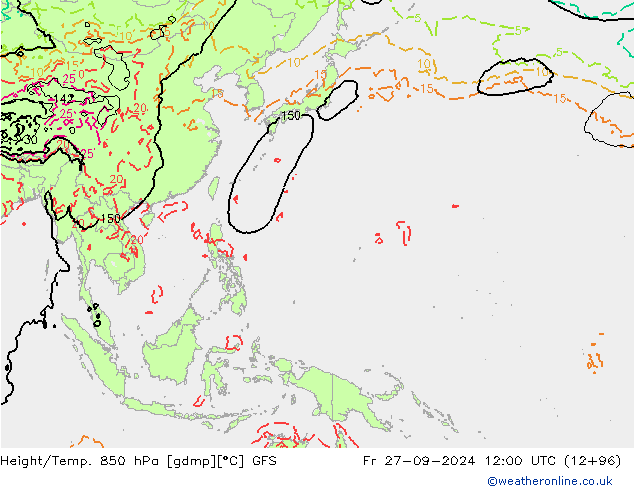 Height/Temp. 850 hPa GFS Fr 27.09.2024 12 UTC