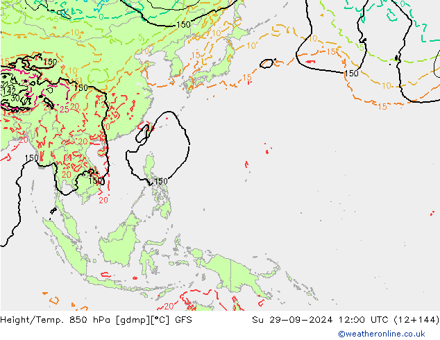 Height/Temp. 850 hPa GFS Ne 29.09.2024 12 UTC