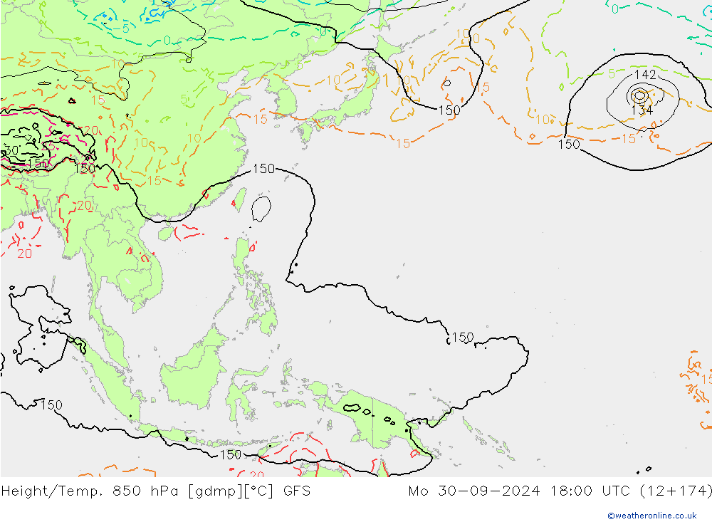 Yükseklik/Sıc. 850 hPa GFS Pzt 30.09.2024 18 UTC