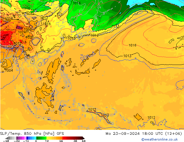 SLP/Temp. 850 hPa GFS Mo 23.09.2024 18 UTC