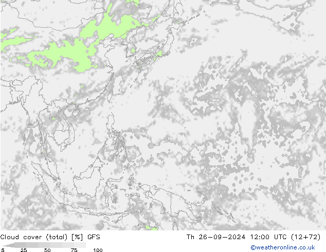 Cloud cover (total) GFS Th 26.09.2024 12 UTC