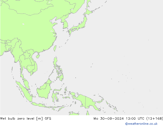 Wet bulb zero level GFS пн 30.09.2024 12 UTC