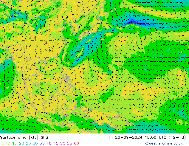 Surface wind GFS Th 26.09.2024 18 UTC