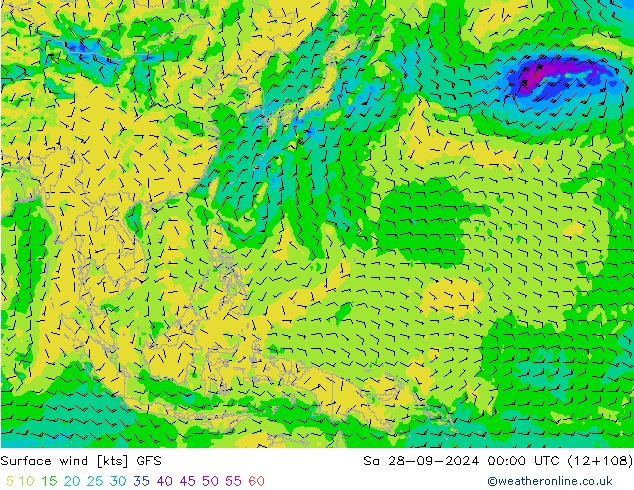 Vento 10 m GFS sab 28.09.2024 00 UTC