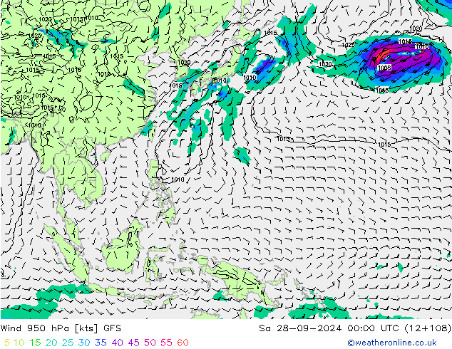 Wind 950 hPa GFS za 28.09.2024 00 UTC