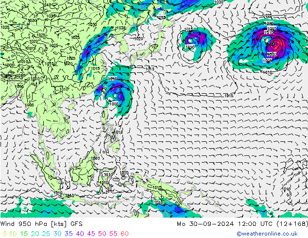 Wind 950 hPa GFS Mo 30.09.2024 12 UTC