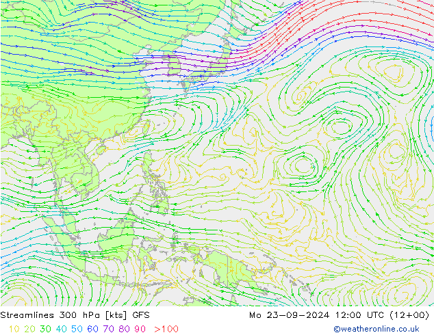 Streamlines 300 hPa GFS Mo 23.09.2024 12 UTC