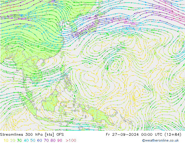 Streamlines 300 hPa GFS Fr 27.09.2024 00 UTC