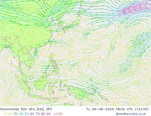 Streamlines 500 hPa GFS Út 24.09.2024 18 GMT