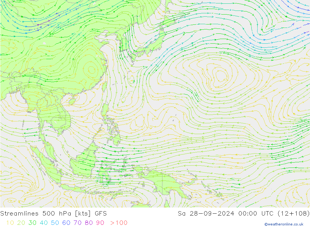 Ligne de courant 500 hPa GFS sam 28.09.2024 00 UTC