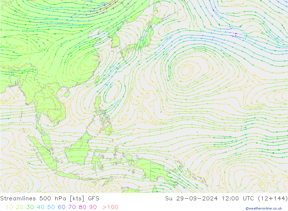 Streamlines 500 hPa GFS Ne 29.09.2024 12 UTC