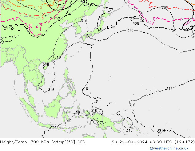 Height/Temp. 700 hPa GFS nie. 29.09.2024 00 UTC