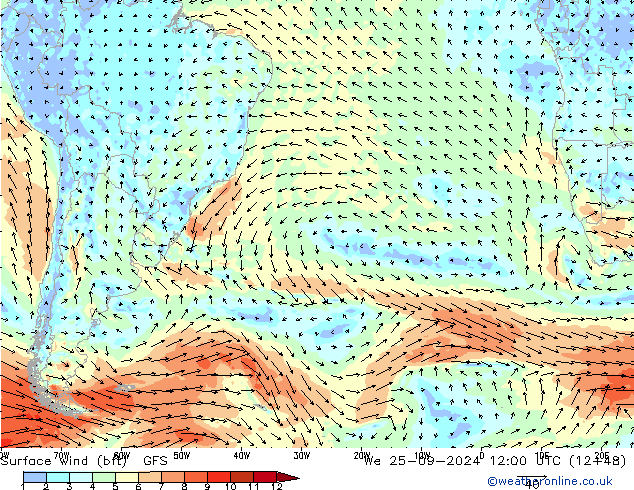 Surface wind (bft) GFS We 25.09.2024 12 UTC