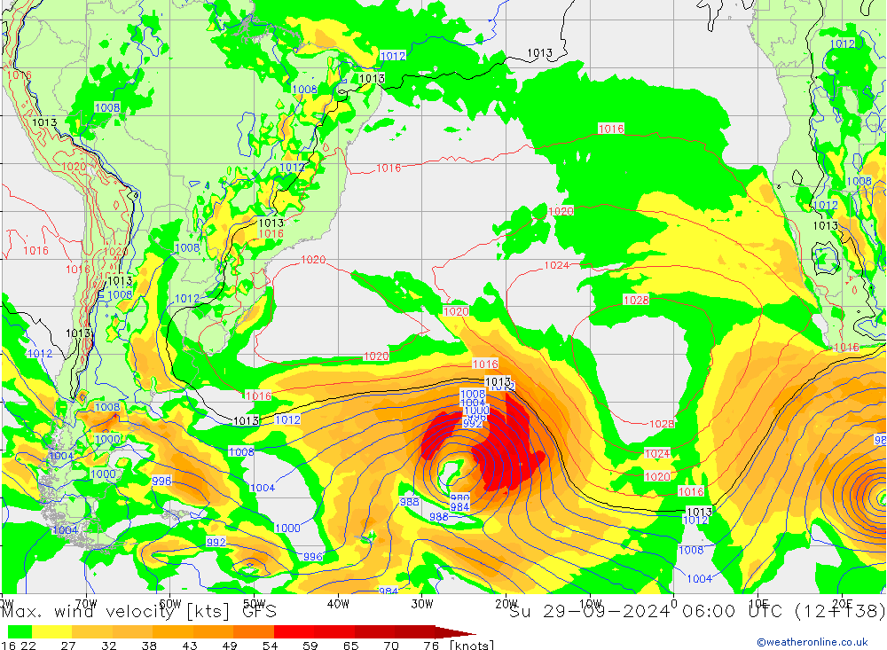 Max. wind velocity GFS dim 29.09.2024 06 UTC