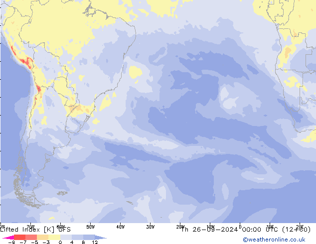 Lifted Index GFS  26.09.2024 00 UTC