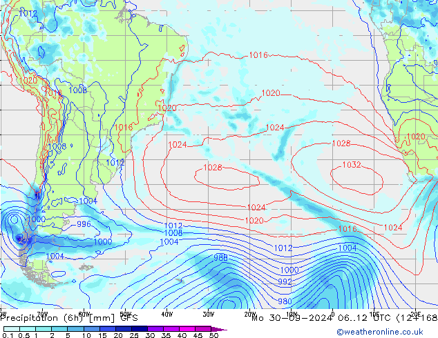 Z500/Rain (+SLP)/Z850 GFS Po 30.09.2024 12 UTC