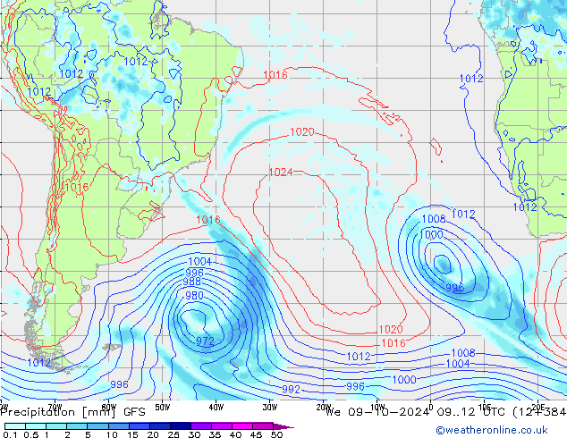 Yağış GFS Çar 09.10.2024 12 UTC