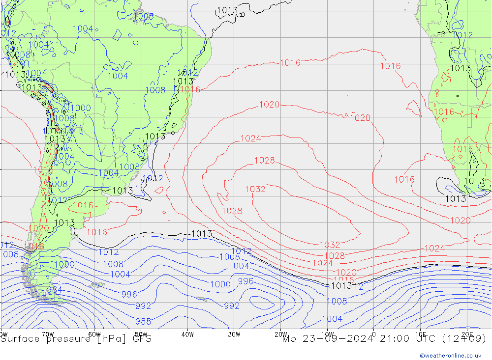 Surface pressure GFS Mo 23.09.2024 21 UTC