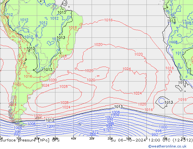 Surface pressure GFS Su 06.10.2024 12 UTC