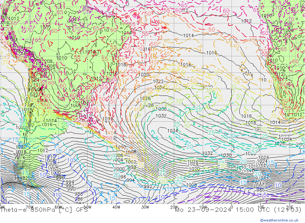 Theta-e 850hPa GFS Mo 23.09.2024 15 UTC