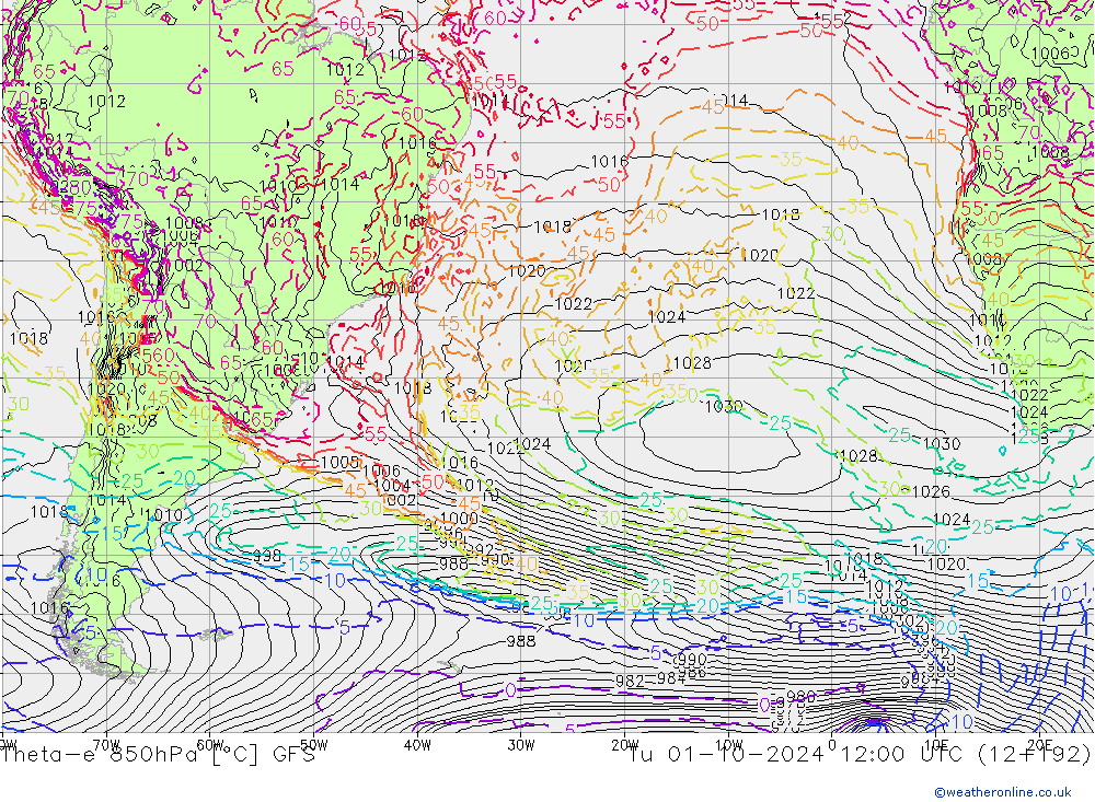 Theta-e 850hPa GFS Ter 01.10.2024 12 UTC