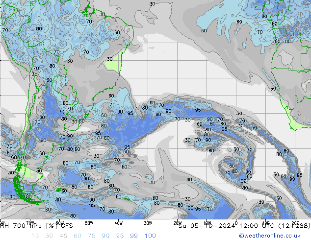 RH 700 гПа GFS сб 05.10.2024 12 UTC