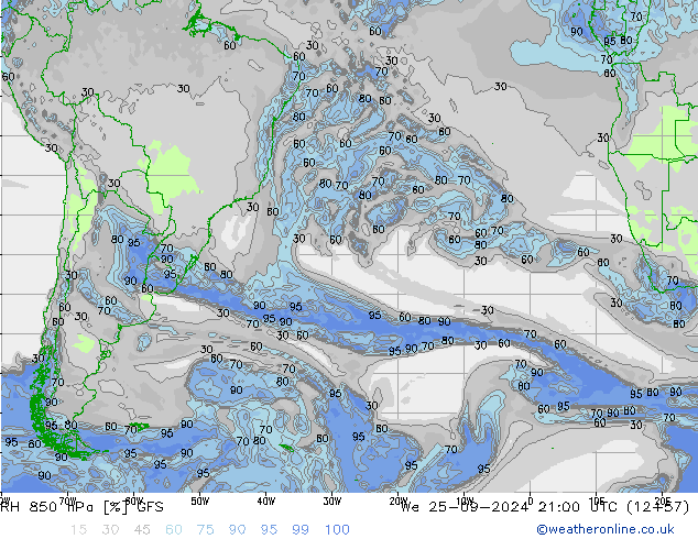 RH 850 hPa GFS We 25.09.2024 21 UTC