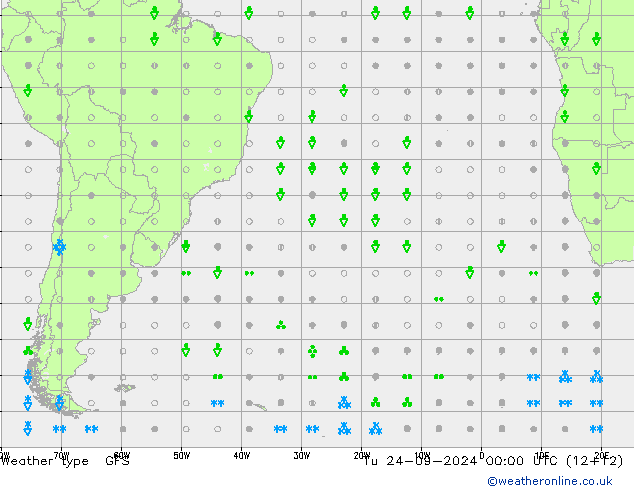 rodzaj opadu GFS wto. 24.09.2024 00 UTC