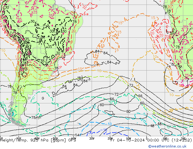 Height/Temp. 925 hPa GFS Sex 04.10.2024 00 UTC