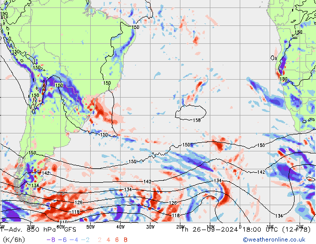 T-Adv. 850 hPa GFS czw. 26.09.2024 18 UTC