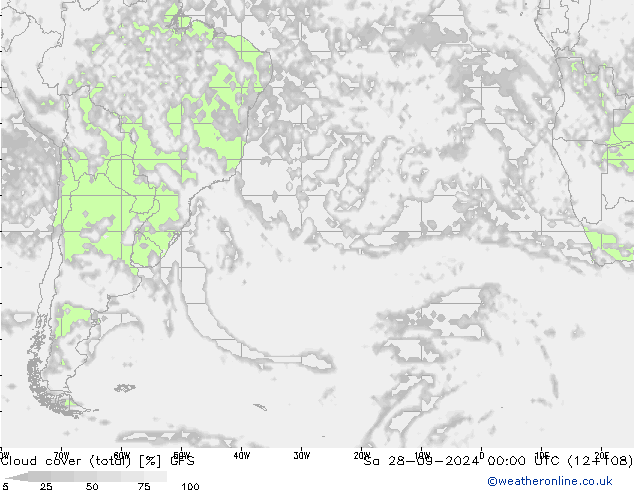 Cloud cover (total) GFS Sa 28.09.2024 00 UTC