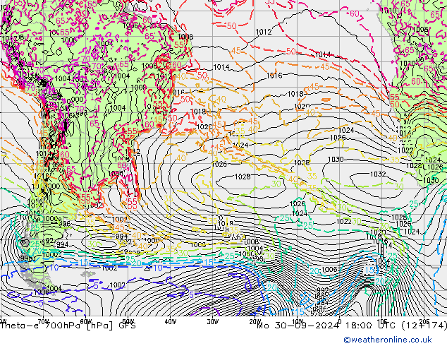 Theta-e 700hPa GFS Pzt 30.09.2024 18 UTC