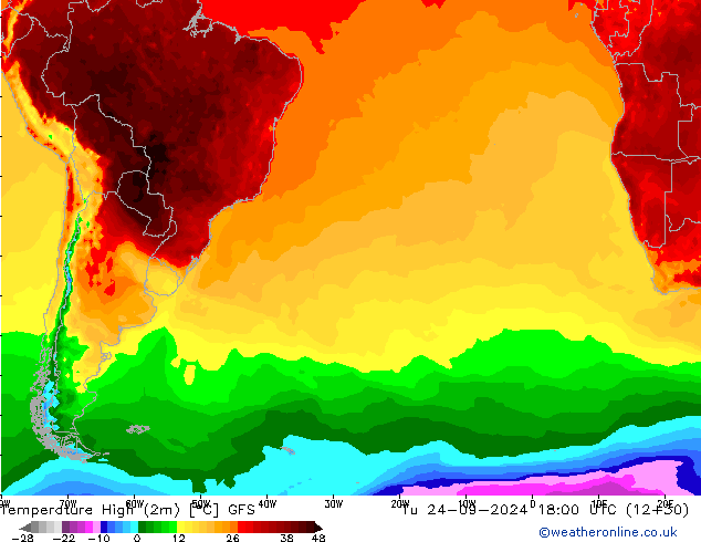 Temperature High (2m) GFS Tu 24.09.2024 18 UTC