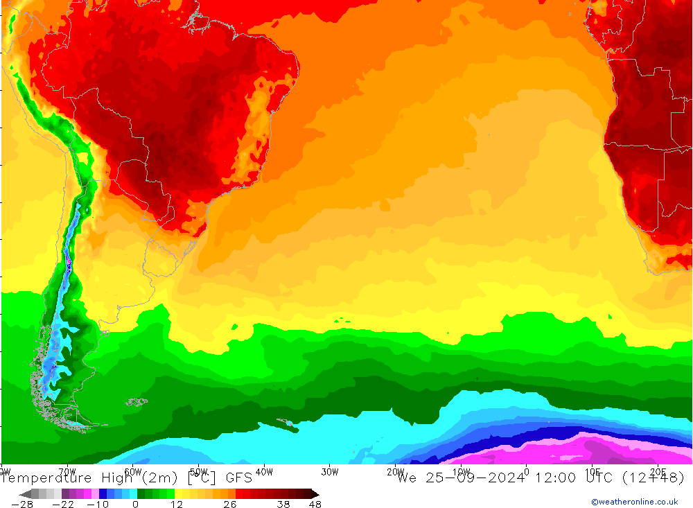 Maksimum Değer (2m) GFS Çar 25.09.2024 12 UTC