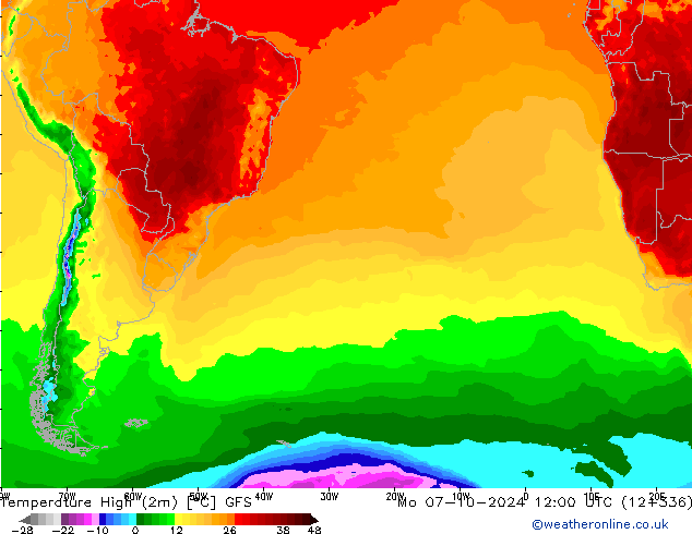 Maksimum Değer (2m) GFS Pzt 07.10.2024 12 UTC