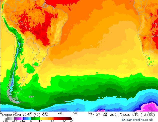 Temperature (2m) GFS Fr 27.09.2024 06 UTC