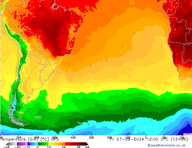 карта температуры GFS пт 27.09.2024 12 UTC