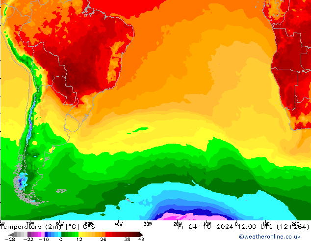 Temperature (2m) GFS Fr 04.10.2024 12 UTC