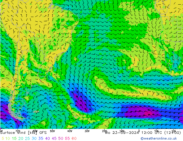 Vent 10 m GFS lun 23.09.2024 12 UTC