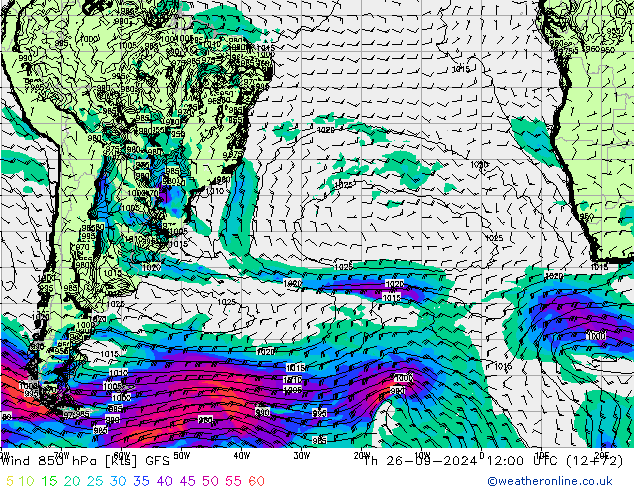 Wind 850 hPa GFS Th 26.09.2024 12 UTC