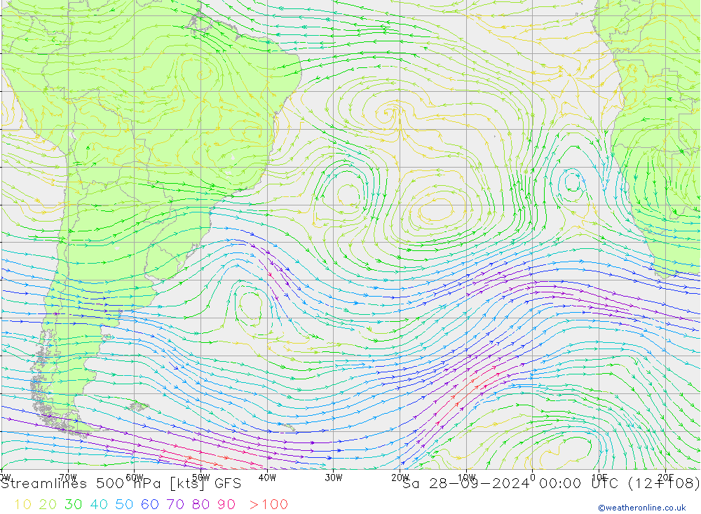 Rüzgar 500 hPa GFS Cts 28.09.2024 00 UTC