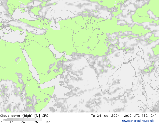 zachmurzenie (wysokie) GFS wto. 24.09.2024 12 UTC