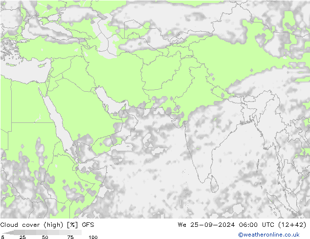 Bewolking (Hoog) GFS wo 25.09.2024 06 UTC