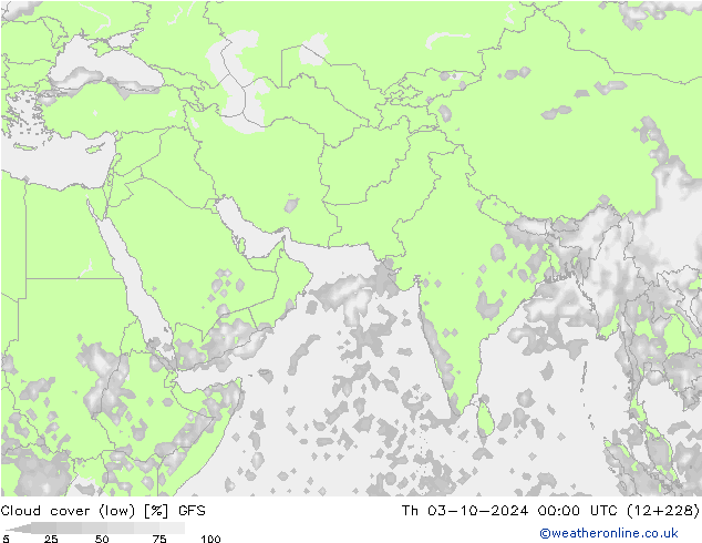 Cloud cover (low) GFS Th 03.10.2024 00 UTC