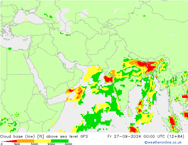 Cloud base (low) GFS Pá 27.09.2024 00 UTC