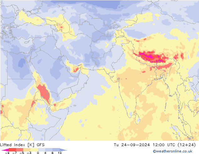 Lifted Index GFS Tu 24.09.2024 12 UTC