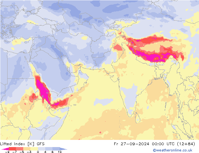 Lifted Index GFS Pá 27.09.2024 00 UTC